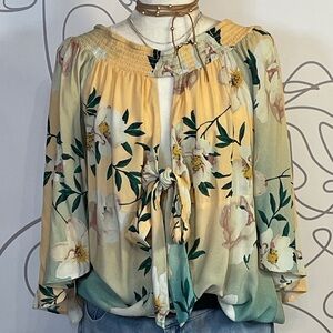 VENUS - Yellow and Cream Floral Off the Shoulder Top size XL